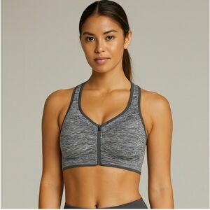 DANSKIN Sports Bra Zip-Up Front Gray Post-Surgery Maternity Bra Size Small